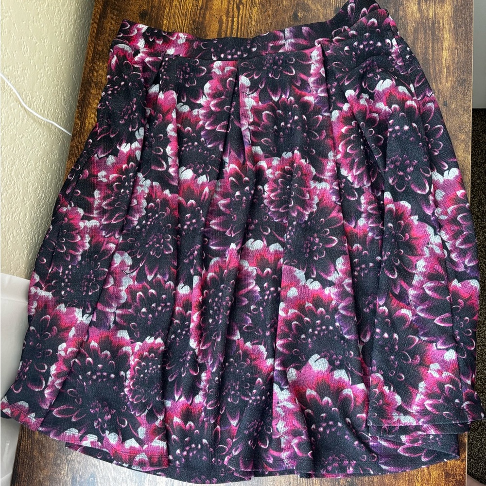 LuLaRoe Madison Skirt in Black and Hot Pink Floral
